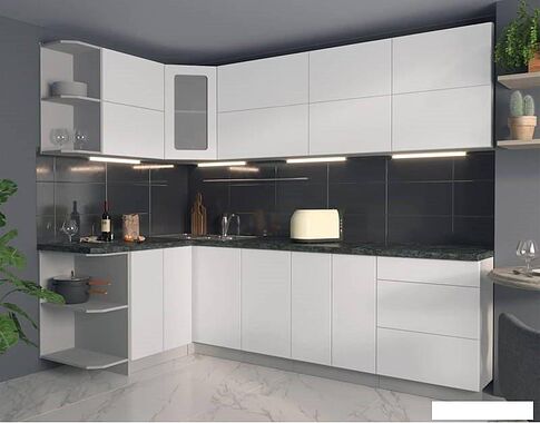 Готовая кухня Интерлиния Мила Матте 1.5x2.6 А правая (белый-белый-кастилло тёмный)