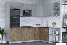 Готовая кухня Интерлиния Мила Лайт 1.68x2.4 правая (серебро/дуб веллингтон/белый гранит)
