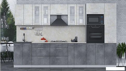 Готовая кухня Интерлиния Мила 3.4 ВТ (бетон лайт/бетон портленд/опал светлый)