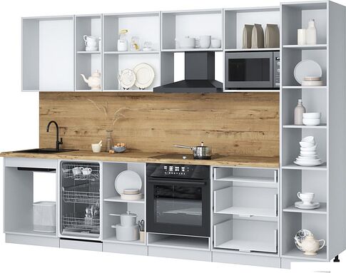 Готовая кухня Интерлиния Мила Лайт 3.1-ПМ4 (бетон/антрацит/опал светлый)