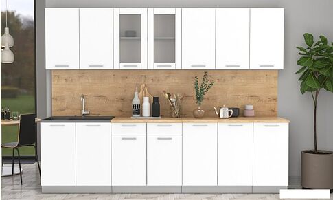 Готовая кухня Интерлиния Мила 28 (белый платинум/белый платинум/дуб бунратти)