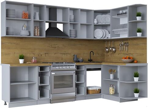 Готовая кухня Интерлиния Тренд 1.5x2.8 правая (пепел/пепел/опал светлый)