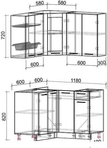 Готовая кухня Интерлиния Мила 12x12 без столешницы (бетон/антрацит)