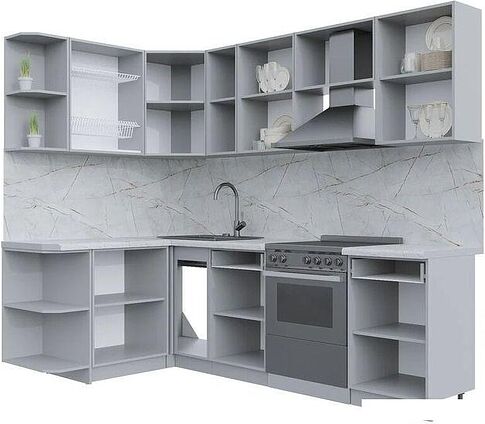 Готовая кухня Интерлиния Берес 1.5x2.5 левая (дуб снежный/серый каспий)