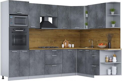 Готовая кухня Интерлиния Мила Лайт 1.88x2.8 правая (бетон потленд/бетон портленд/дуб бунратти)