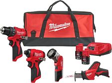 Milwaukee M12 BLPP4A-202B 4933499693 (шуруповерт, винтоверт, фонарь, сабельная, 2 АКБ, сумка)