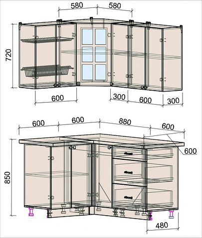 Готовая кухня Интерлиния Мила Деко 1.2x1.5 (белый/кастилло темный)