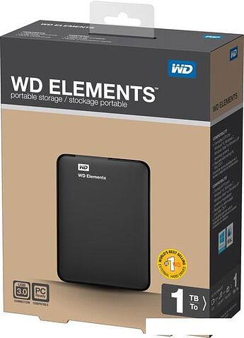 Внешний жесткий диск WD Elements Portable 1TB (WDBUZG0010BBK)