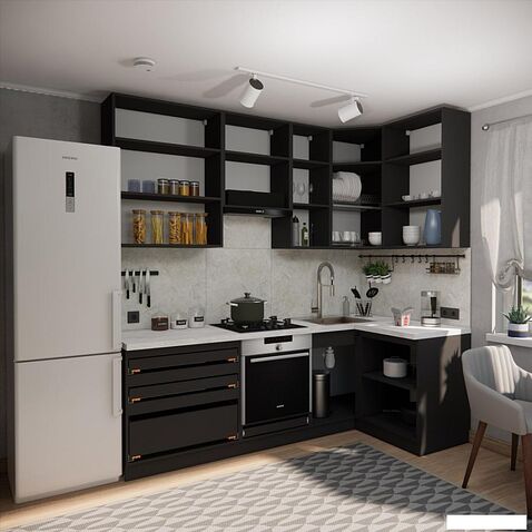 Готовая кухня ВерсоМебель Эко Премиум 1.2x2.4 правая (белый фасадный/ст. мрамор лацио)