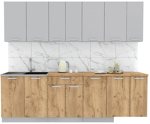 Готовая кухня Интерлиния Мила Лайт 2.6 (серебристый-дуб золотой-дуб бунратти)