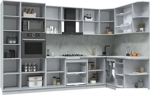 Готовая кухня Интерлиния Берес 1.68x3.2 ВТ правая (дуб полярный/серый каспий)