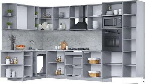 Готовая кухня Интерлиния Мила Лайт 1.88x3.4 левая (бетон лайт/дуб золотой/опал светлый)