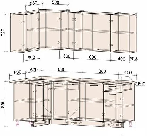 Готовая кухня Интерлиния Мила Лайт 1.2x2.1 (бетон-антрацит-травертин)