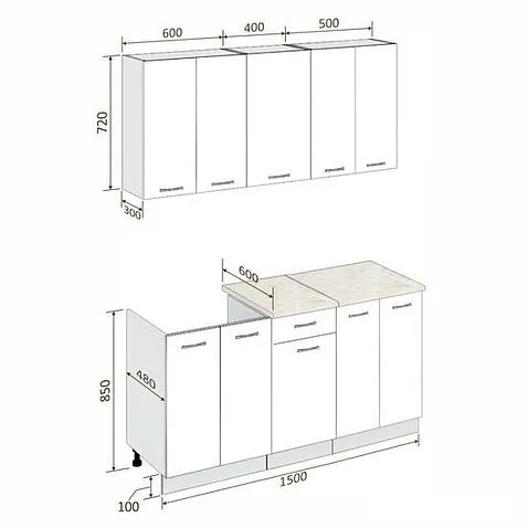 Готовая кухня Кортекс-мебель Корнелия Лира-лайт 1.5м (дуб сонома/марсель)