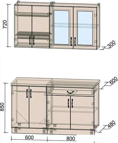 Готовая кухня Интерлиния Мила Крафт 1.4А (дуб королевский)
