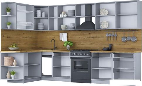 Готовая кухня Интерлиния Мила Шато 1.7x3.3 левая (белый/белый/кастилло темный)