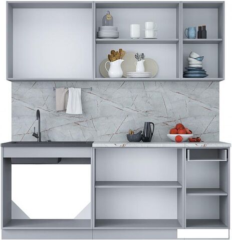 Готовая кухня Интерлиния Мила Лайт 2.0 (персидский жемчуг/антрацит/травертин серый)