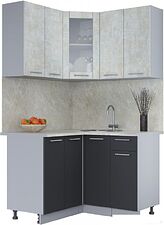 Готовая кухня Интерлиния Мила 12x12 (бетон лайт-антрацит-опал светлый)