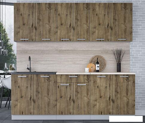 Готовая кухня Интерлиния Мила Лайт 2.2 (дуб веллингтон/дуб веллингтон/травертин серый)