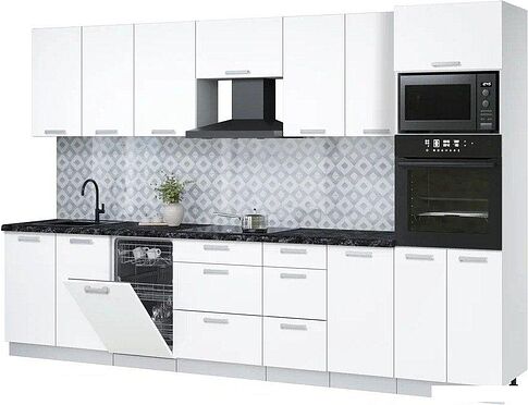 Готовая кухня Интерлиния Мила Лайт 3.25-ПМ3 (белый платинум/белый платинум/кастилло темный)