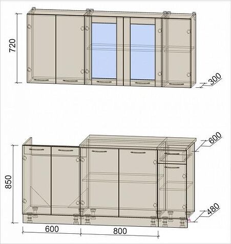 Готовая кухня Интерлиния Мила 17-60 (бетон/белый платинум глянец/бискайская сосна)