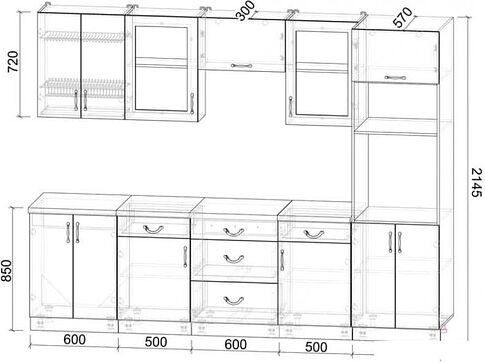 Готовая кухня Интерлиния Мила Крафт 2.8 (дуб английский)