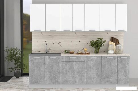 Готовая кухня Интерлиния Мила Лайт 2.5 (белый платинум/бетон/бискайская сосна)