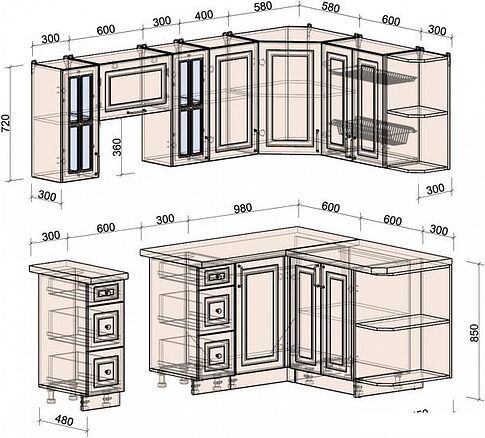Готовая кухня Интерлиния Мила Шато 1.5x2.2 правая (индиго/индиго/опал светлый)