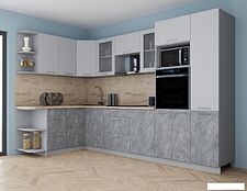 Готовая кухня Интерлиния Мила Gloss 1.68x3.2 левая (пепел софт/керамика/травертин серый) Готовая кухня Интерлиния Мила Gloss 1.68x3.2 левая (пепел софт/керамика/травертин серый)