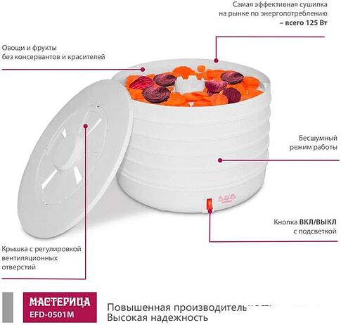 Сушилка для овощей и фруктов Мастерица EFD-0501M