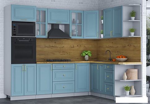 Готовая кухня Интерлиния Мила Шато 1.88x2.6 ВТ правая (океан/океан/дуб бунратти)