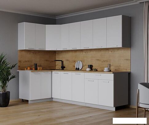 Готовая кухня Интерлиния Мила Лайт 1.2x2.5 (белый платинум/белый платинум/дуб бунратти)