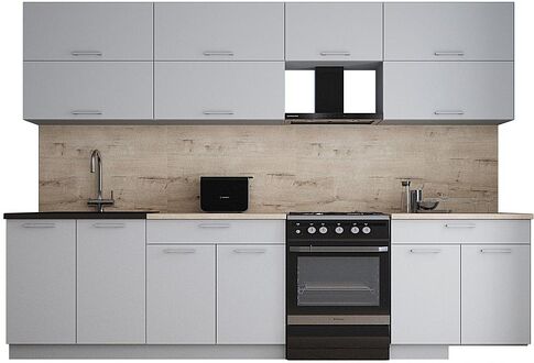 Готовая кухня Интерлиния Мила Gloss 60-30 (пепел софт/пепел софт/травертин серый)