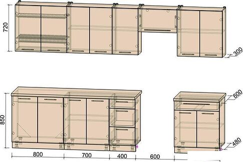 Готовая кухня Интерлиния Мила Пластик 3.2 А (слива глянец/опал светлый)