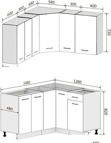 Готовая кухня Кортекс-мебель Корнелия Лира 1.5x1.3 без столешницы (дуб сонома/венге)