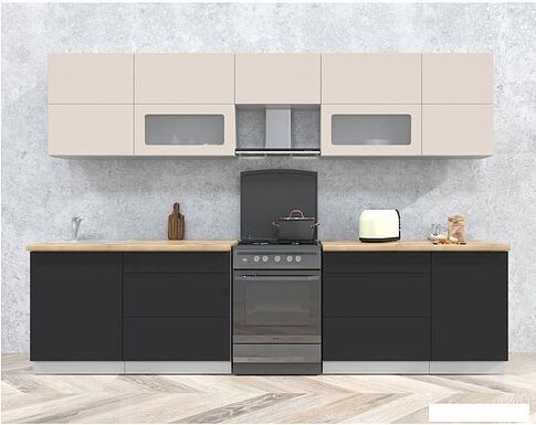 Кухня Интерлиния Мила Матте 3.1 Б (слоновая кость/пепел/травертин серый)