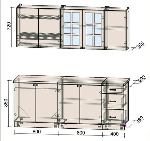 Кухня Интерлиния Мила Деко 2.0 А (мята/белый/опал светлый)