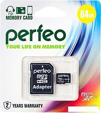 Карта памяти Perfeo PF64GMCSX10U1A microSDXC 64GB (с адаптером)