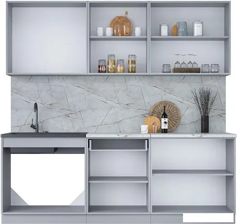 Готовая кухня Интерлиния Мила Лайт 2.2 (белый платинум/бетон портленд/белый гранит)