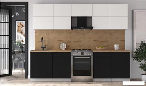 Кухонный модуль Интерлиния Мила Матте 2.7 Б (белый/черный/дуб бунратти)