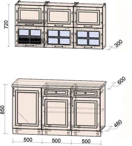 Готовая кухня Интерлиния Мила Шато 1.5Б (белый/мята/бискайская сосна)