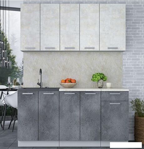 Готовая кухня Интерлиния Мила Лайт 1.6-60 (бетон лайт/бетон портленд/опал светлый)