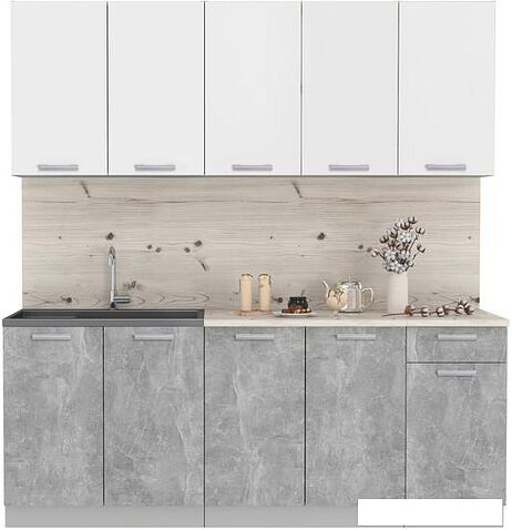 Готовая кухня Интерлиния Мила Лайт 2.0 (белый платинум/бетон/бискайская сосна)