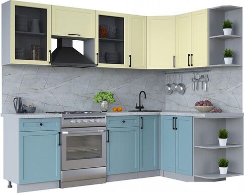 Готовая кухня Интерлиния Тренд 1.5x2.5 правая (океан/слоновая кость/серый каспий)