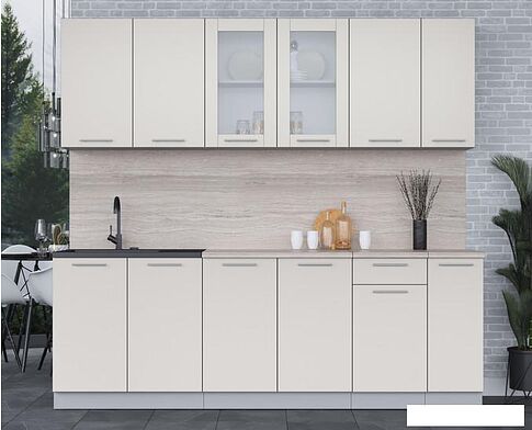 Готовая кухня Интерлиния Мила 23 (персидский жемчуг/персидский жемчуг/травертин серый)