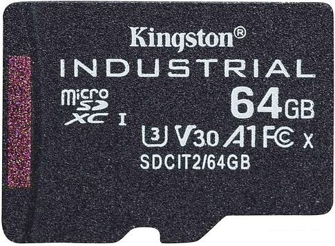 Карта памяти Kingston Industrial microSDHC SDCIT2/64GBSP 64GB