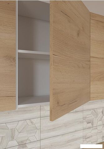 Готовая кухня Интермебель Микс Топ-7 2.2м (белый премиум/дуб крафт золотой/мрамор лацио белый)