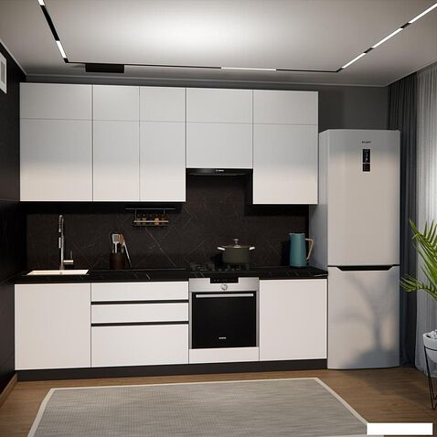 Готовая кухня ВерсоМебель Эко Премиум 2.6 (белый фасадный/ст. тунис)