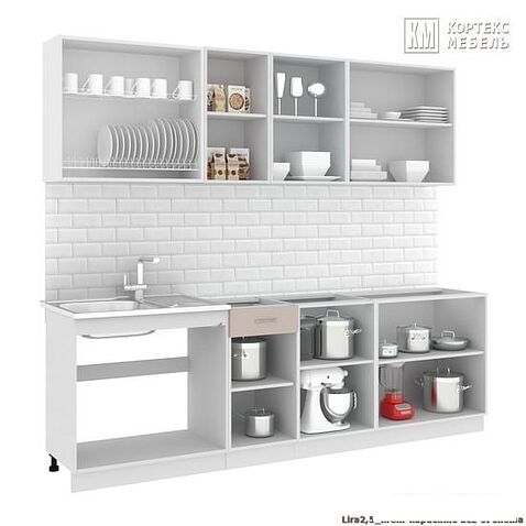 Готовая кухня Кортекс-мебель Корнелия Лира-лайт 2.5м без столешницы (крем/капучино)