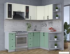 Готовая кухня Интерлиния Тренд 1.5x2.2 правая (мята/белый/бискайская сосна) Готовая кухня Интерлиния Тренд 1.5x2.2 правая (мята/белый/бискайская сосна)